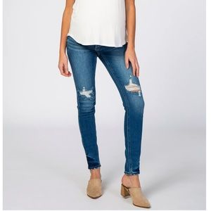 Pink Blush- Blue Distressed Side Insert Maternity Jeans
